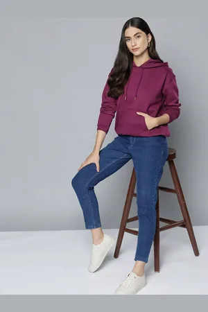 Chemistry Women Purple Solid Hooded Sweatshirt