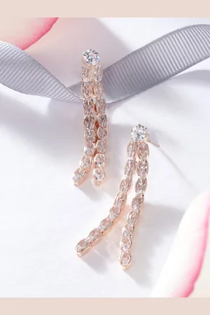 Ami Rose Gold-Plated Cubic Zirconia Studded Contemporary Drop Earrings