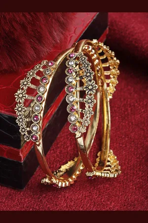 PANASH Set Of 2 Gold-Plated Stone-Studded Bangles