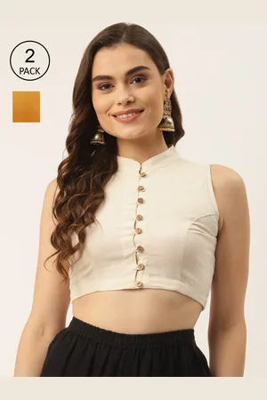 Molcha Women Pack Of 2 Yellow & Off White Solid Cotton Saree Blouse