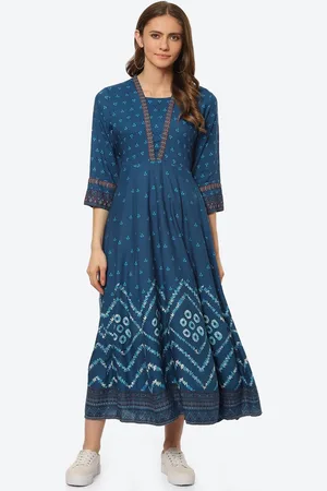 Rangriti Women Blue Ethnic Motifs Print Maxi Dress