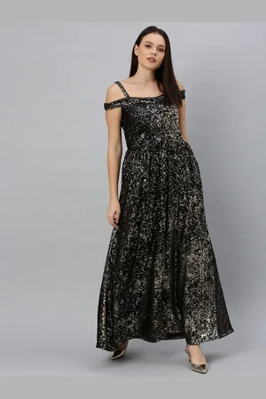 Ethnovog Women Black Sequinned Embellished Made to Measure Maxi Dress