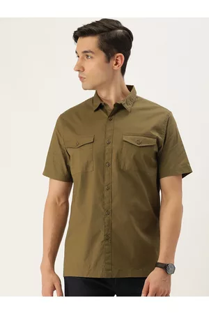 Forever 21 Men Olive Green Solid Regular Fit Casual Shirt