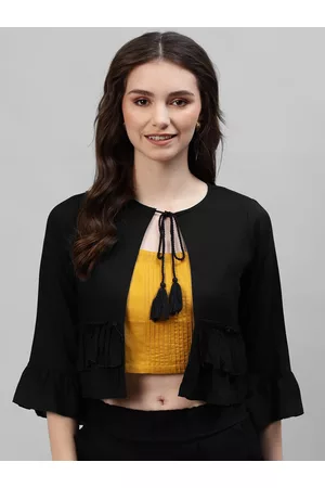 DEEBACO Women Black Crop Shrug