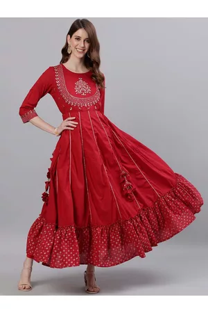 Ishin Women Red & Silver Gota Patti Embellished Maxi Dress