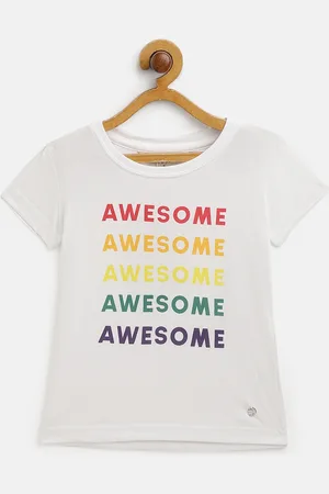 Gini and Jony Girls White & Red Typography Print Cotton T-shirt