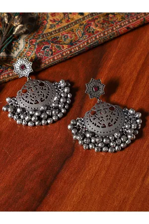 Veni Women Silver-Toned Contemporary Chandbalis Earrings