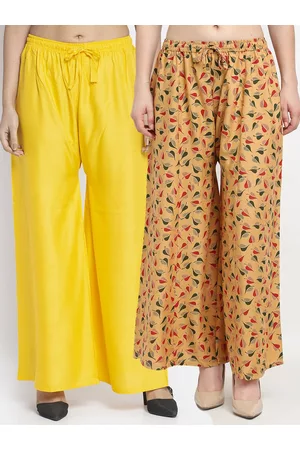 Jinfo Women Set Of 2 Yellow & Beige Flared Palazzos