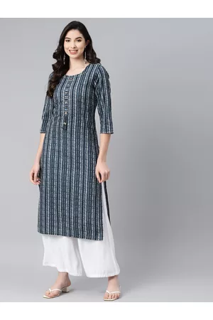 PIROH Women Navy Blue & White Bandhani Printed Pure Cotton Kurta