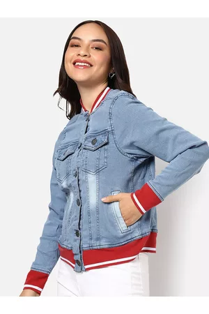 Campus Women Blue Washed Windcheater Outdoor Denim Jacket
