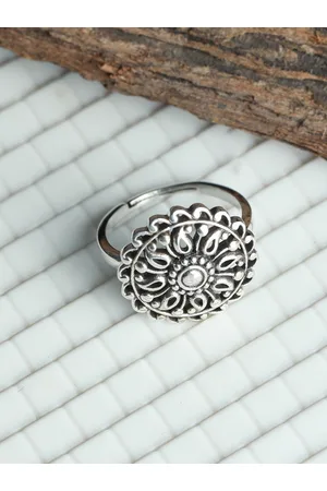 Priyaasi Oxidised Silver-Plated 92.5 Sterling Silver AD Studded Finger Ring