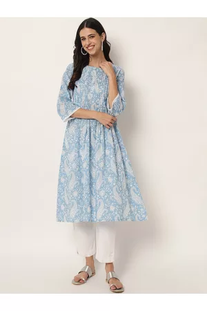 FABRIC FITOOR Women Blue Floral Printed Floral Kurta