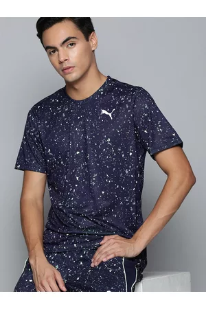 PUMA Men Blue & Grey Printed Training or Gym T-shirt