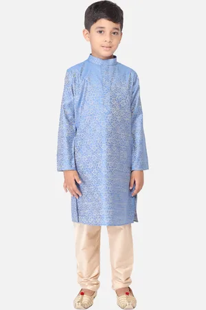 TABARD Boys Blue & Rose Gold Woven Design Kurta with Churidar