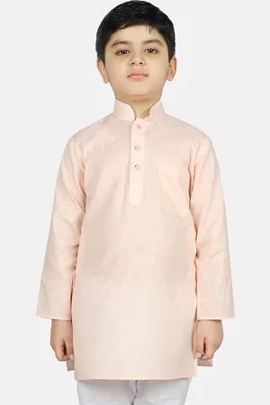 SG Boys Peach-Coloured Solid Straight Kurta