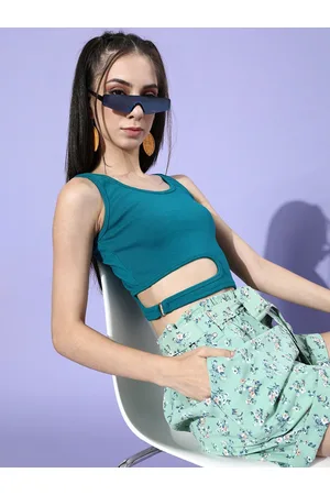 STREET 9 Woman Tranquil Teal Solid Cropped Top