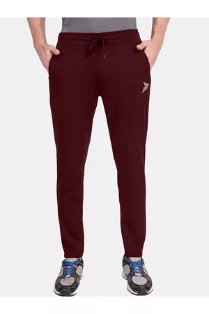 FITINC Men Maroon Solid Slim-Fit Antimicrobial Track Pants