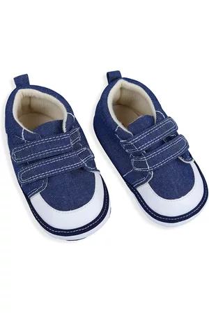 Baby Moo Infants Blue & White Color-Blocked Denim Booties