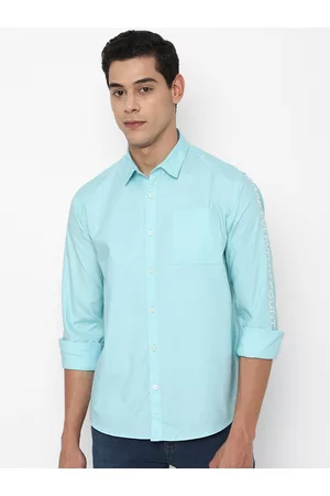 Forever 21 Men Turquoise Blue Pure Cotton Solid Regular Fit Casual Shirt