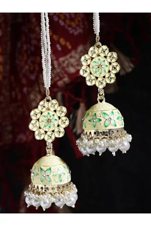 karatcart Women Green & Gold-Toned Contemporary Jhumkas Earrings