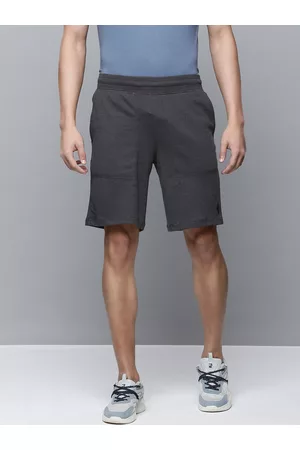 Skechers Men Charcoal Black Solid Sports Shorts with e-Dry Technology Technology