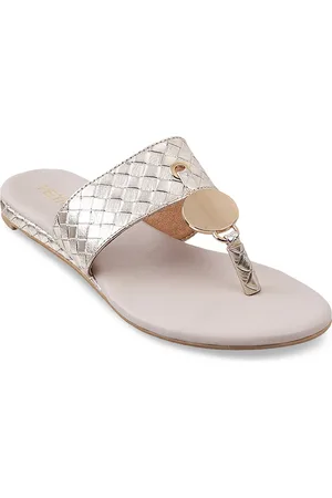 Metro Women Gold-Toned T-Strap Flats