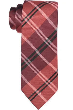 The Tie Hub Men Red & Black Checked Skinny Tie With Cufflinks