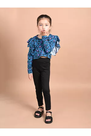 LilPicks Girls Blue & Black Printed Top with Legging