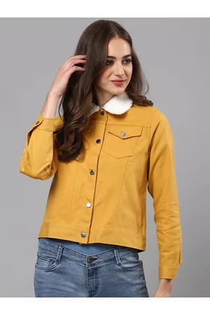 Campus Women Yellow White Windcheater Outdoor Denim Jacket