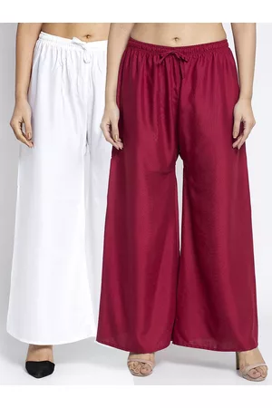 Jinfo Set-2 Women White & Maroon Flared Knitted Palazzos