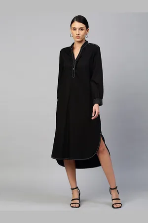 Chemistry Black Denim Shirt Midi Dress With oCntrast Sewing