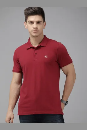 SPYKAR Men Red Brand Logo Printed Polo Collar Applique Pure Cotton T-shirt