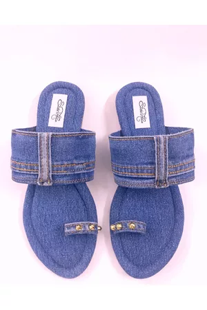 Sole House Women Blue Denim One Toe Flats