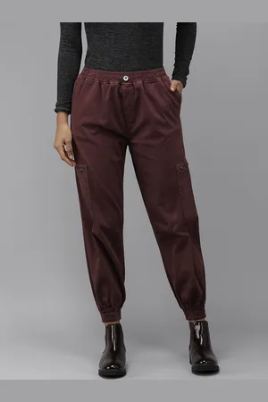 Roadster Women Wine-Coloured Solid Regular Fit Mid-Rise Joggers