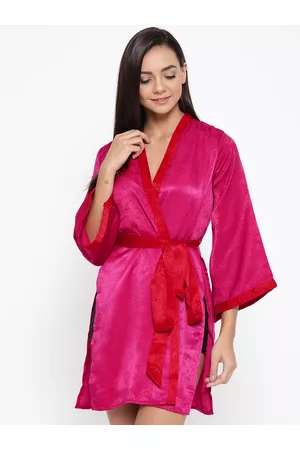Erotissch Women Pink Solid Satin Finish Mini Robe