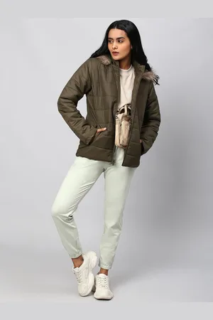 High Star Women Olive Green Longline Parka Jacket