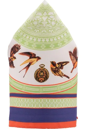 The Tie Hub Men Italian Passerine Birds Green Silk Pocket Square