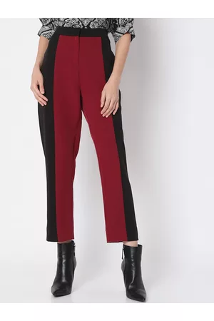 VERO MODA Women Maroon Colourblocked High-Rise Chinos Trouser