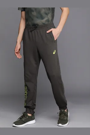 Asics Men Grey & Yellow Big Graphic Printed Slim Fit Training Joggers
