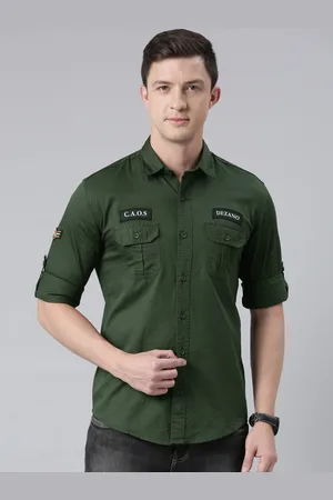 DEZANO Men Green Pure Cotton Comfort Fit Casual Shirt