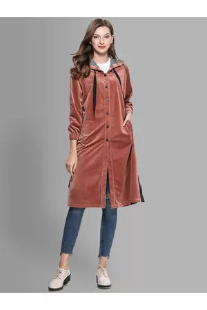 JC Collection Women Camel Brown Solid Hooded Coat