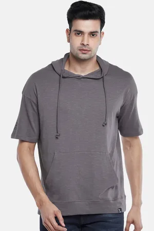 PEOPLE Men Grey Drop-Shoulder Sleeves Slim Fit T-shirt
