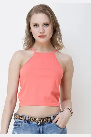 Cation Women Coral Pink Solid Pure Cotton Top