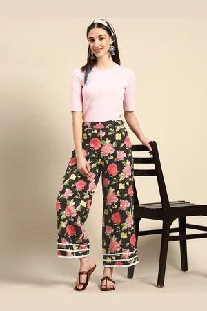 Sangria Women Black Floral Printed Trousers