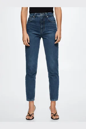 MANGO Women Navy Blue Sustainable Mom Fit High-Rise Stretchable Jeans