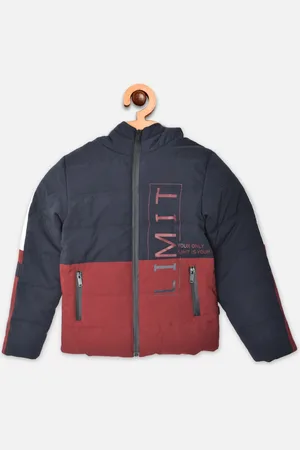 Crimsoune Club Boys Blue & Red Colourblocked Padded Jacket with Patchwork