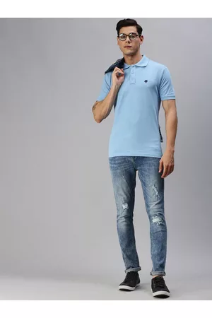ONN Men Blue Solid Cotton Polo Collar T-shirt