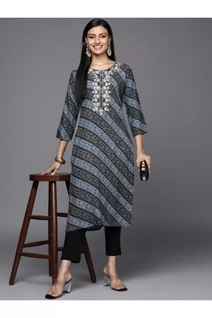 Varanga Women Blue & White Bandhani Printed Gotta Patti Kurta