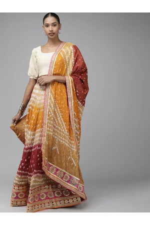 Jaipur Multicoloured Hand Bandhani Silk Ready Lehenga, Unstitched Blouse & Dupatta