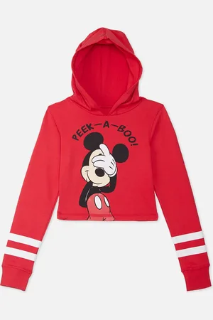 Kidsville Mickey & Friends Featured Mickey Mouse Red Printed Hooded Sweatshirt For Girls